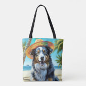 Australian Shepherd On Beach hondenliefhebber zome Tote Bag (Achterkant)