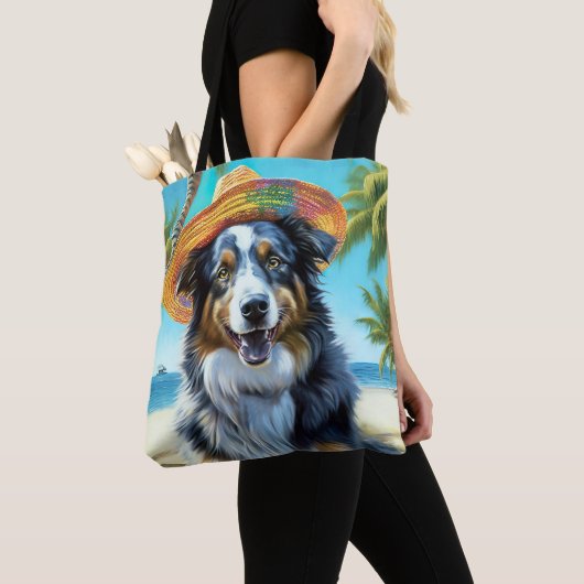 Australian Shepherd On Beach hondenliefhebber zome Tote Bag (Dichtbij)