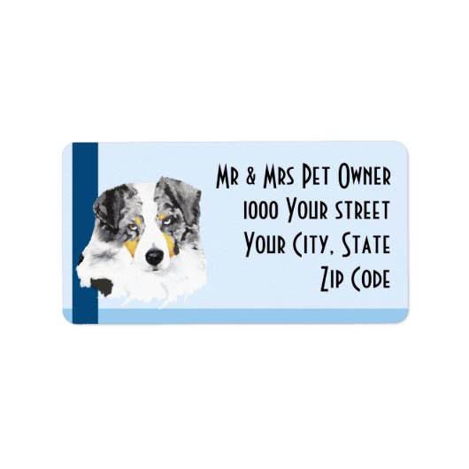 Australian Shepherd op Blue Address Label (Voorkant)