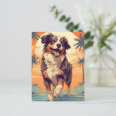 Australian Shepherd op een tropisch strand Briefkaart (Staand voorkant)