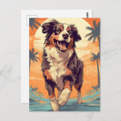 Australian Shepherd op een tropisch strand Briefkaart (Voorkant / Achterkant)