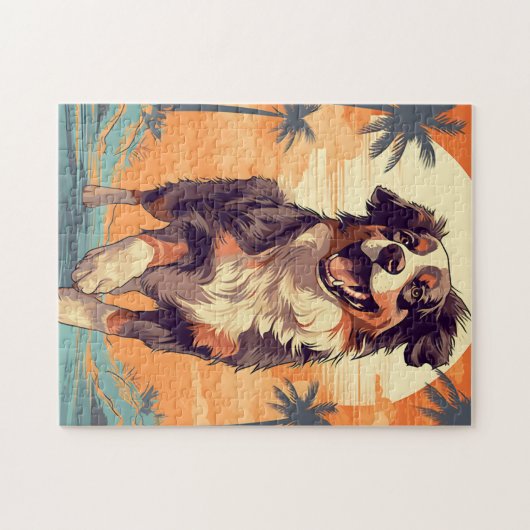 Australian Shepherd op een tropisch strand Legpuzzel (Horizontaal)