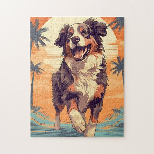 Australian Shepherd op een tropisch strand Legpuzzel (Verticaal)