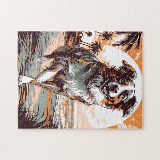 Australian Shepherd op een tropisch strand Legpuzzel (Horizontaal)