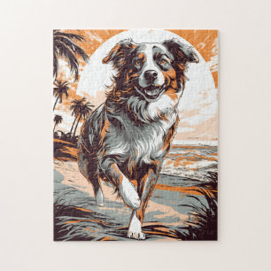 Australian Shepherd op een tropisch strand Legpuzzel