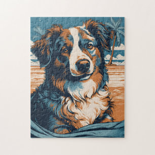 Australian Shepherd op een tropisch strand Legpuzzel
