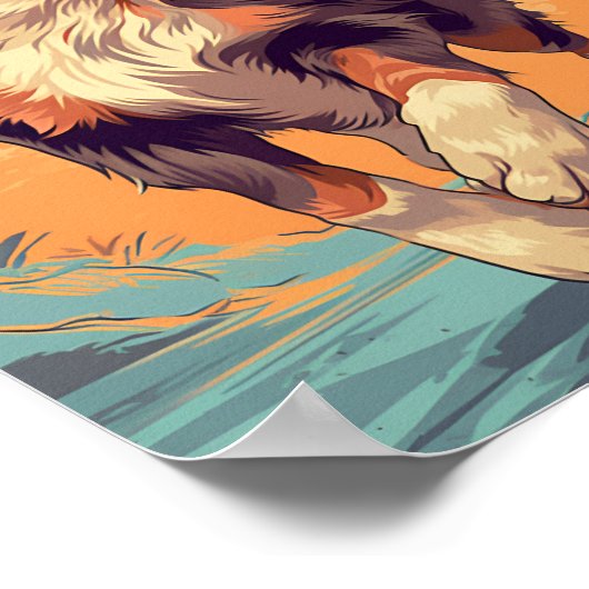 Australian Shepherd op een tropisch strand Poster (Hoek)