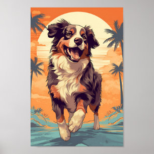 Australian Shepherd op een tropisch strand Poster