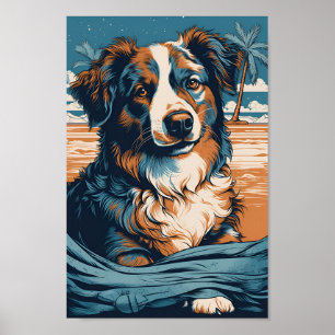 Australian Shepherd op een tropisch strand Poster