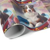 Australian Shepherd op Paddle: Een Schilderachtig Cadeaupapier (Rol Hoek)