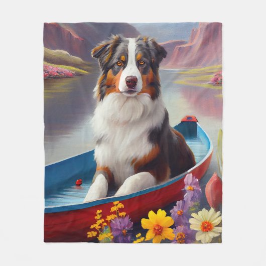 Australian Shepherd op Paddle: Een Schilderachtig  Fleece Deken (Voorkant)