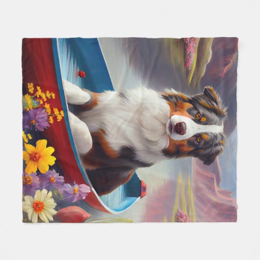 Australian Shepherd op Paddle: Een Schilderachtig  Fleece Deken (Voorkant (Horizontaal))