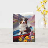Australian Shepherd op Paddle: Een Schilderachtig Kaart (Gele Bloem)