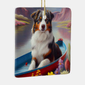 Australian Shepherd op Paddle: Een Schilderachtig  Keramisch Ornament (Rechts)