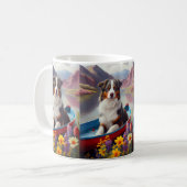 Australian Shepherd op Paddle: Een Schilderachtig  Koffiemok (Voorkant links)