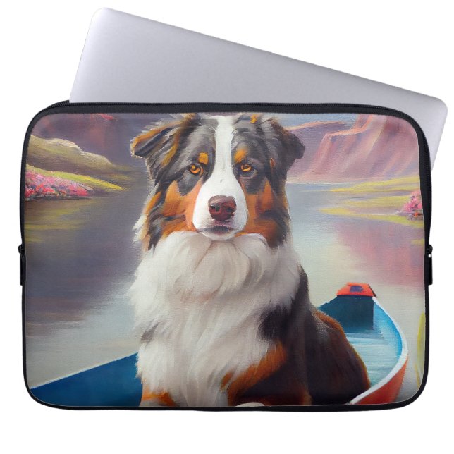 Australian Shepherd op Paddle: Een Schilderachtig  Laptop Sleeve (Voorkant)