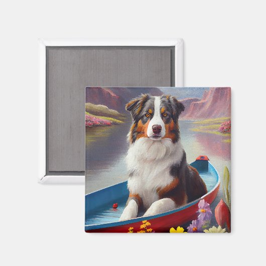Australian Shepherd op Paddle: Een Schilderachtig Magneet (Voorkant / Achterkant)