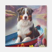 Australian Shepherd op Paddle: Een Schilderachtig Magneet (Voorkant)