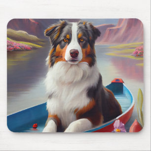 Australian Shepherd op Paddle: Een Schilderachtig  Muismat