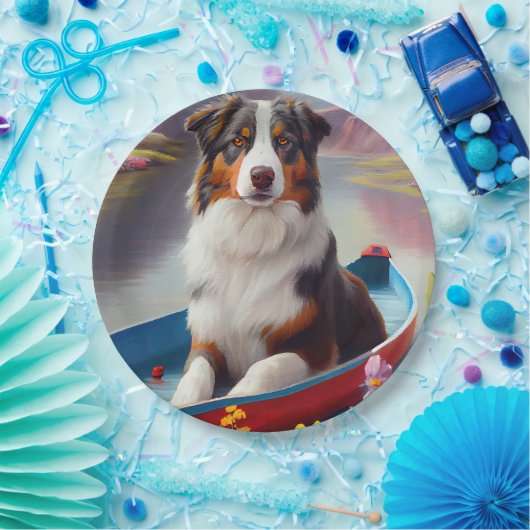Australian Shepherd op Paddle: Een Schilderachtig  Papieren Bordje (Feest)