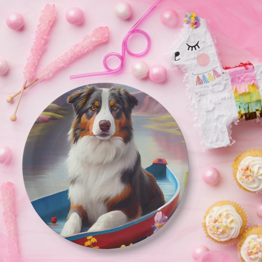 Australian Shepherd op Paddle: Een Schilderachtig  Papieren Bordje (Feest)
