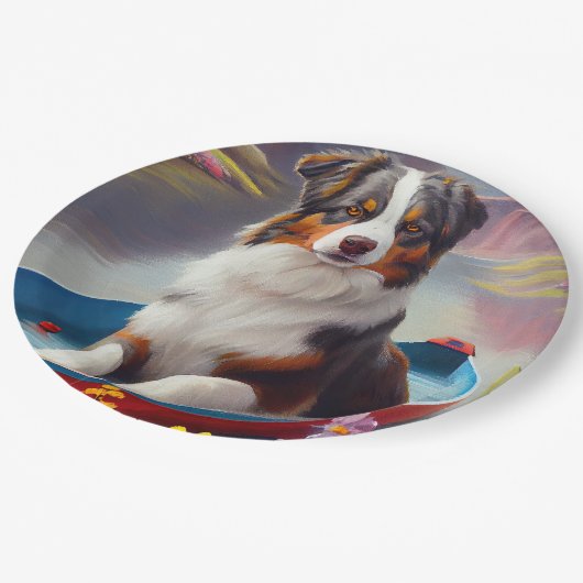 Australian Shepherd op Paddle: Een Schilderachtig  Papieren Bordje (Gekanteld)