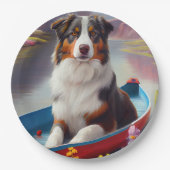 Australian Shepherd op Paddle: Een Schilderachtig  Papieren Bordje (Voorkant)