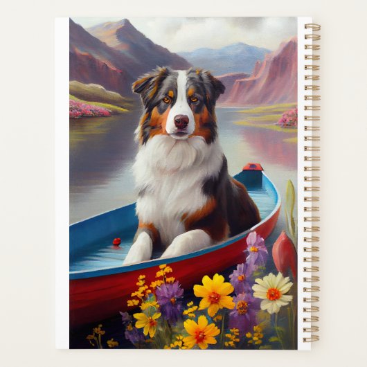 Australian Shepherd op Paddle: Een Schilderachtig Planner (Achterkant)