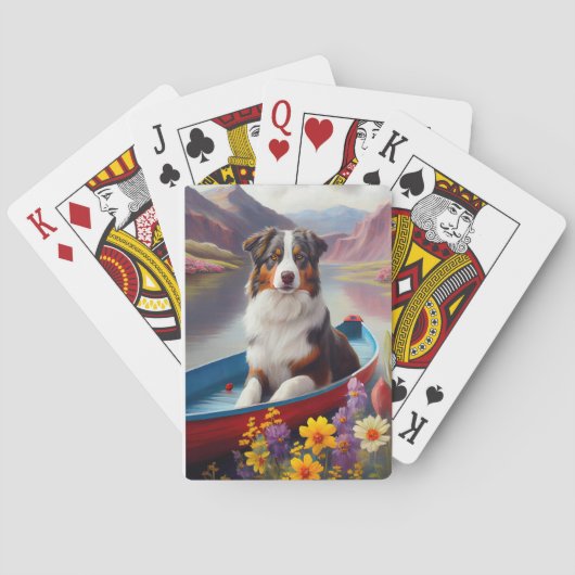 Australian Shepherd op Paddle: Een Schilderachtig  Pokerkaarten (Achterkant)
