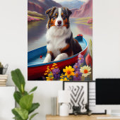 Australian Shepherd op Paddle: Een Schilderachtig  Poster (Thuiskantoor)