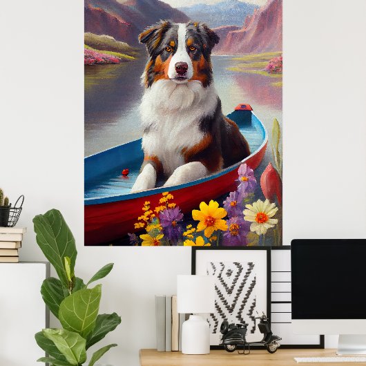Australian Shepherd op Paddle: Een Schilderachtig  Poster (Thuiskantoor)