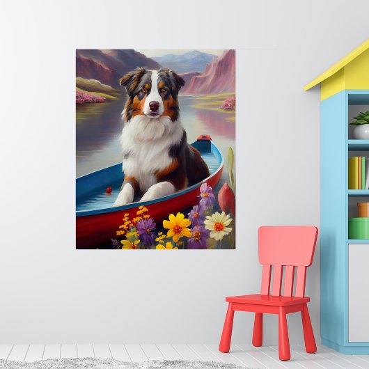 Australian Shepherd op Paddle: Een Schilderachtig  Poster (Kinderkamer 1)
