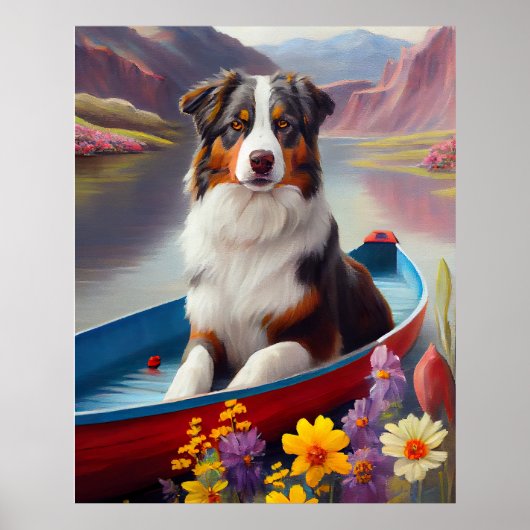 Australian Shepherd op Paddle: Een Schilderachtig  Poster (Voorkant)