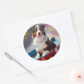 Australian Shepherd op Paddle: Een Schilderachtig Ronde Sticker (Envelop)