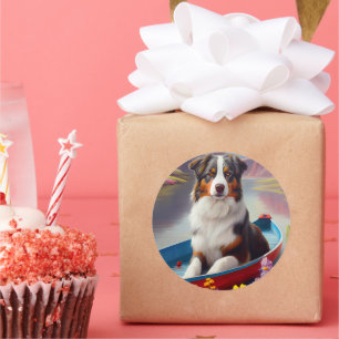 Australian Shepherd op Paddle: Een Schilderachtig  Ronde Sticker
