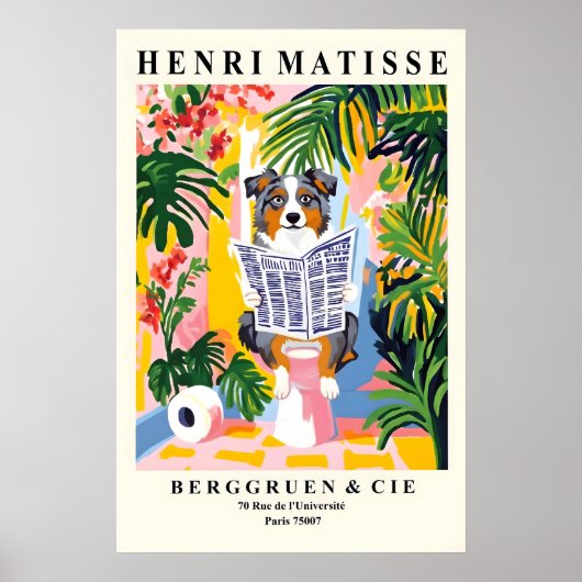Australian Shepherd op Toilet Poster Matisse Stijl (Voorkant)
