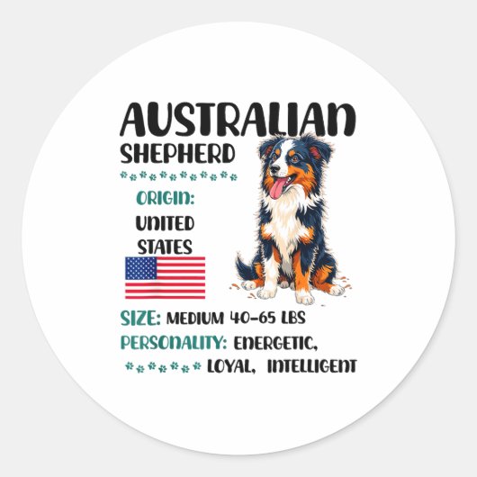 Australian Shepherd Origin Funny Aussie Dog Lover  Ronde Sticker (Voorkant)