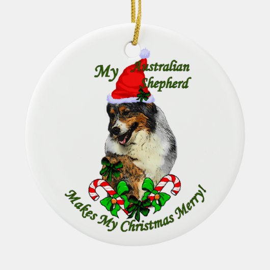Australian Shepherd Ornament met kerstcadeaus (Voorkant)