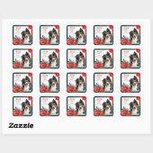 Australian Shepherd Poinsettia Bouquet Kerstmis Vierkante Sticker (Vel)
