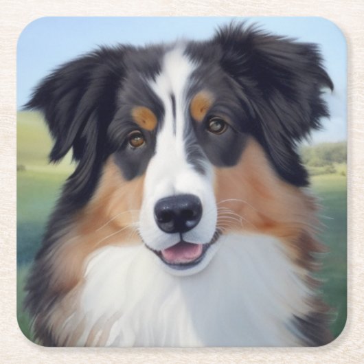 Australian Shepherd Portrait  -  Kartonnen Onderzetters (Voorkant)