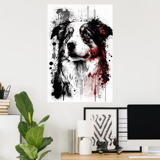 Australian Shepherd Portrait Poster (Thuiskantoor)