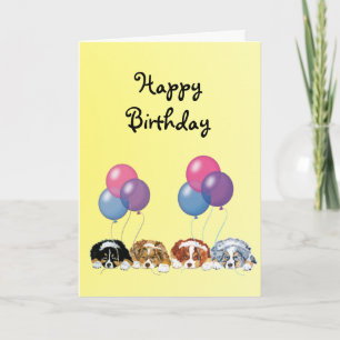 Australian Shepherd Puppies Happy Birthday Kaart