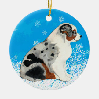 Australian Shepherd Puppies Snow Ornament
