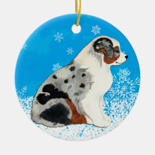 Australian Shepherd Puppies Snow Ornament (Voorkant)