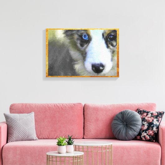 Australian Shepherd Puppy 1 Canvas Afdruk (Insitu (Woonkamer))