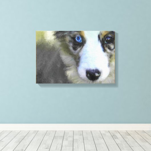 Australian Shepherd Puppy 1 Canvas Afdruk (Insitu (Houten vloer))
