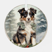Australian Shepherd Puppy Eerste Kerstmis Ornament (Achterkant)