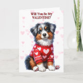 Australian Shepherd Puppy in de Valentijn van de t Feestdagen Kaart (Voorkant)