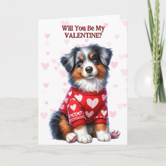Australian Shepherd Puppy in de Valentijn van de t Feestdagen Kaart (Voorkant)