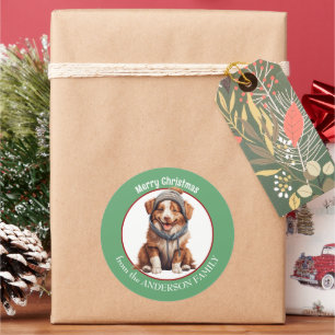 Australian Shepherd Puppy in Winter Pet Kerst Ronde Sticker